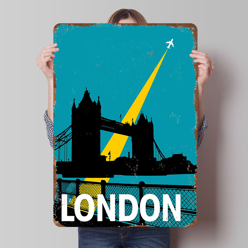 Retro Gaming London - 런던 여행 타워 브리지 금속 포스터